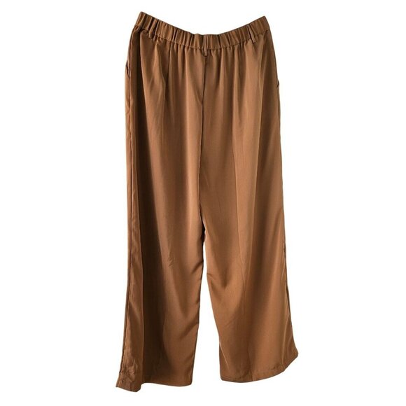 Tronjori High Waist Wide Leg Trousers Women 12 Camel Polyester Pleated Front NWT - Picture 2 of 6